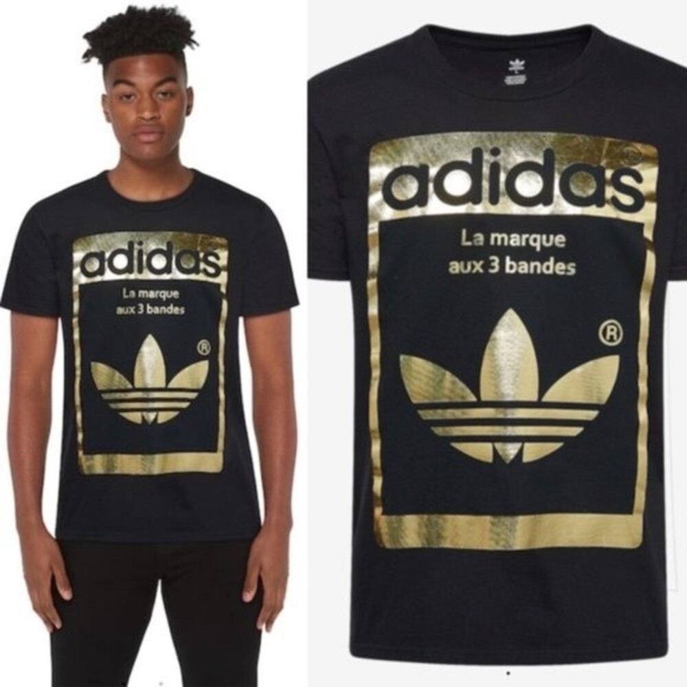 adidas Black T‑Shirt with Metallic Gold Logo